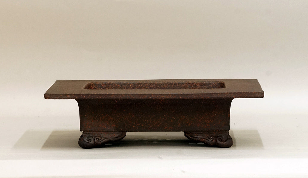 Sampo Unglazed Bonsai Pot with Wide Rim, Cloud Feet 9.4"(24cm) S018