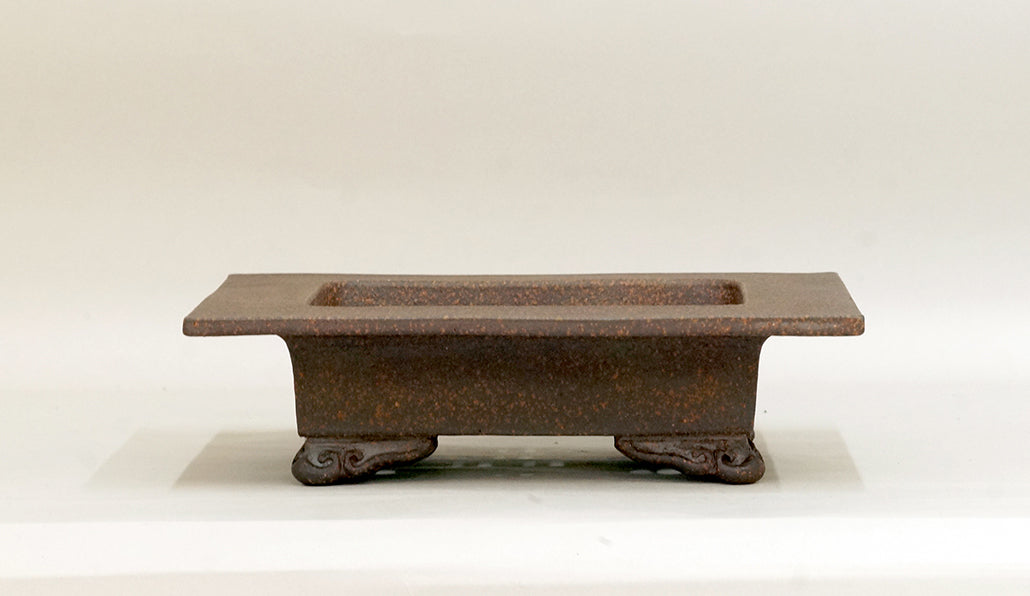 Sampo Unglazed Bonsai Pot with Wide Rim, Cloud Feet 9.4"(24cm) S018