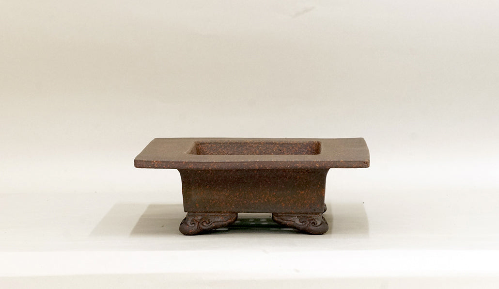 Sampo Unglazed Bonsai Pot with Wide Rim, Cloud Feet 9.4"(24cm) S018