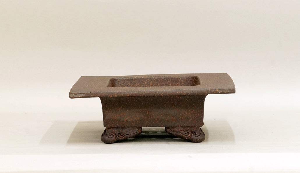 Sampo Unglazed Bonsai Pot with Wide Rim, Cloud Feet 9.4"(24cm) S019
