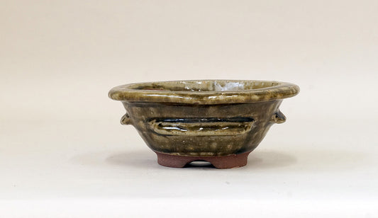 Toji Wood-Fired Bonsai Pot in Green Glaze 4.9"(12.5cm) T025 +++ Shipping Free