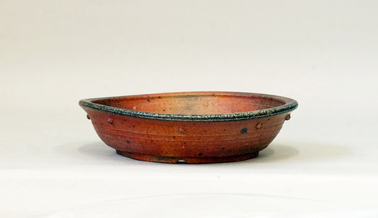 Toji Wood-Fired Shallow Bonsai Pot with Rivet Design 6.6"(17cm) T029  +++ Shipping Free
