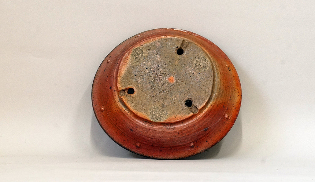 Toji Wood-Fired Shallow Bonsai Pot with Rivet Design 6.6"(17cm) T029  +++ Shipping Free