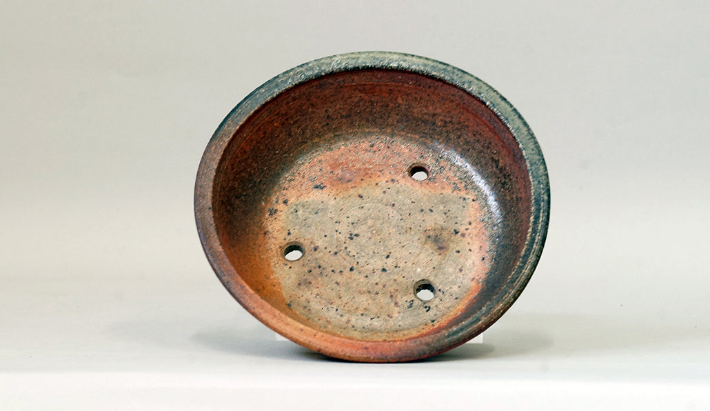 Toji Wood-Fired Shallow Bonsai Pot with Rivet Design 6.6"(17cm) T029  +++ Shipping Free