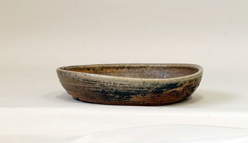 Metalic Feel！Toji Wood-Fired Shallow Bonsai Pot 6.8"(17.5cm) T030  +++ Shipping Free