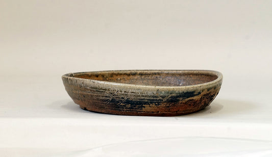 Metalic Feel！Toji Wood-Fired Shallow Bonsai Pot 6.8"(17.5cm) T030  +++ Shipping Free
