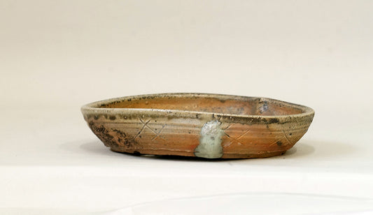 Metalic Feel！Toji Wood-Fired Shallow Bonsai Pot 6.8"(17.5cm) T030  +++ Shipping Free