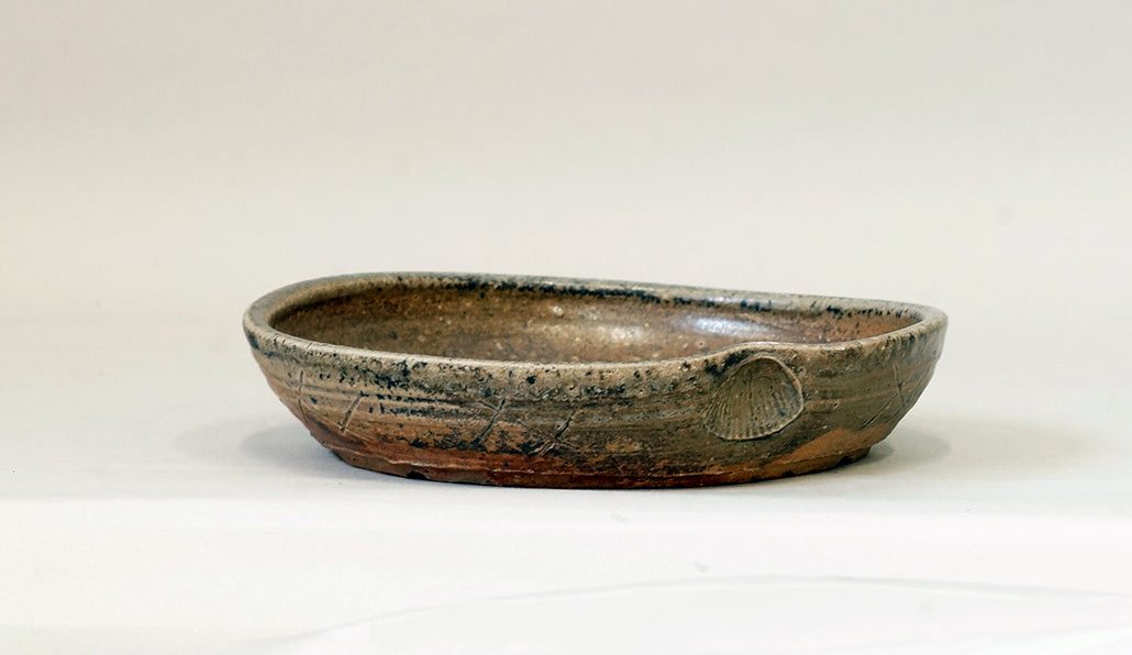 Metalic Feel！Toji Wood-Fired Shallow Bonsai Pot 6.8"(17.5cm) T030  +++ Shipping Free