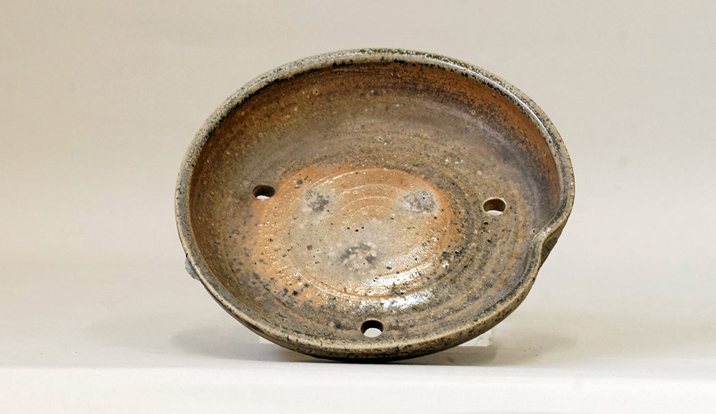 Metalic Feel！Toji Wood-Fired Shallow Bonsai Pot 6.8"(17.5cm) T030  +++ Shipping Free