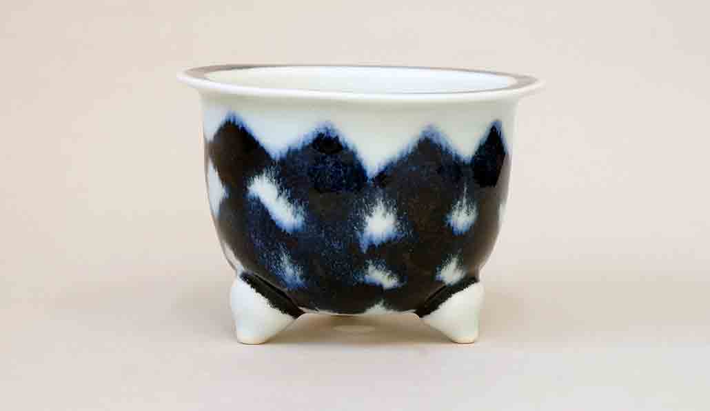 Yuka Bonsai Pot with the Painting of blue rhombus Pattern 4.3"(11cm) +++ Shipping Free