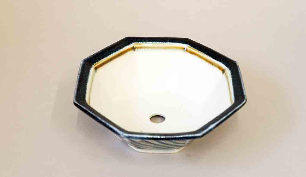 Yuka Octagonal Shallow Bonsai Pot with Line Pattern 5.9"(15cm)+++Shipping Free　