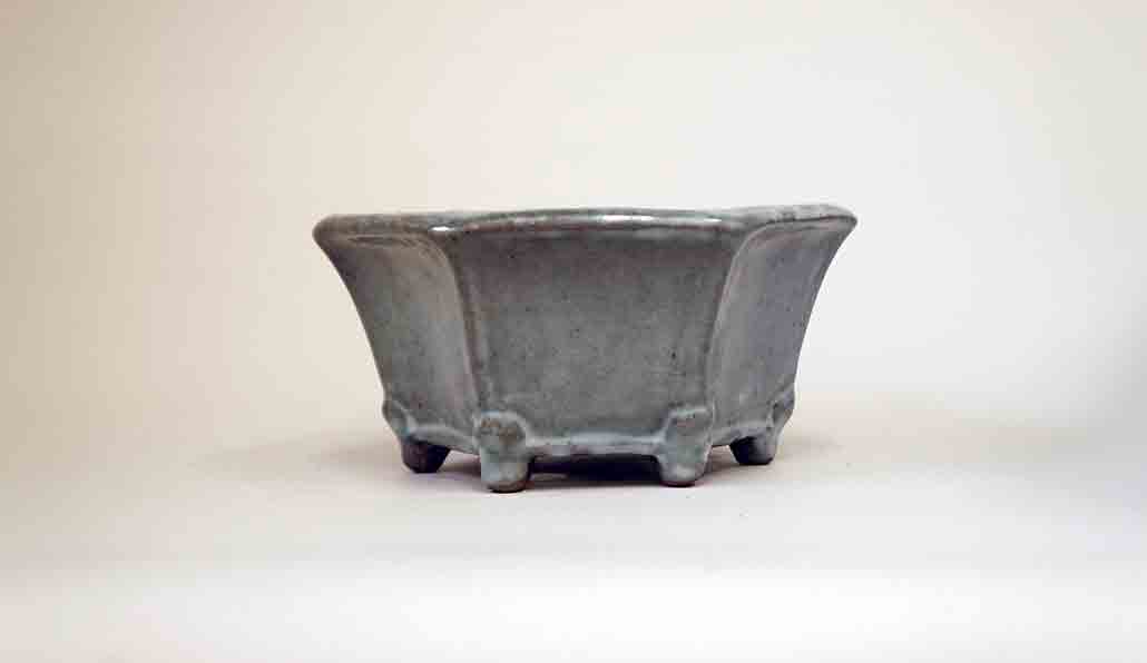 Gray and White Glaze! Shuuhou Hexagonal Bonsai Pot ++++ Shipping Free