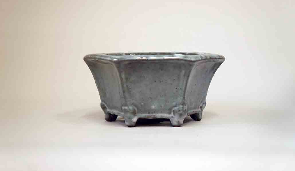 Gray and White Glaze! Shuuhou Hexagonal Bonsai Pot ++++ Shipping Free