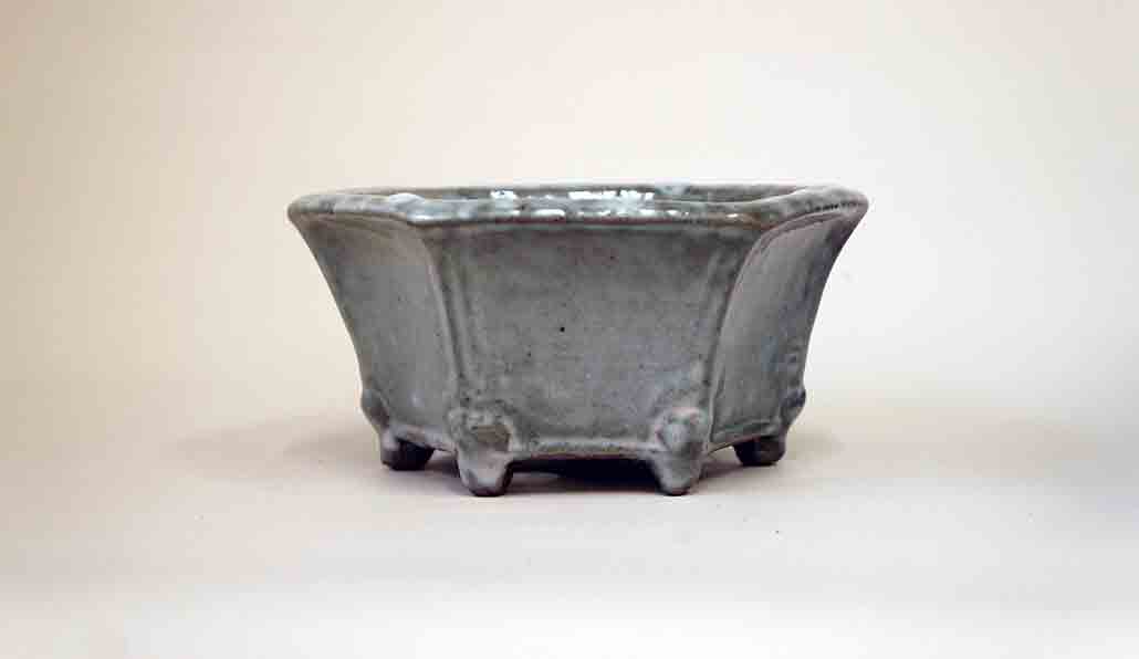 Gray and White Glaze! Shuuhou Hexagonal Bonsai Pot ++++ Shipping Free