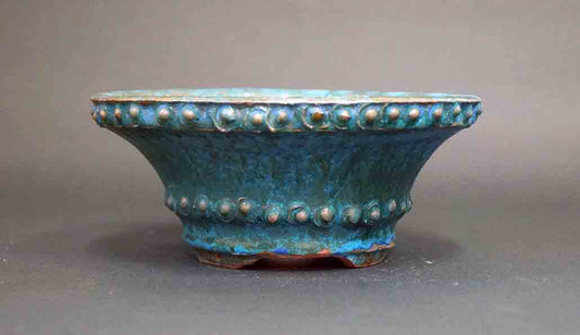 Round Pot in Rivet Design, Turquoise Blue by Shuuhou 5.0"(13.0cm) +++ Shipping Free