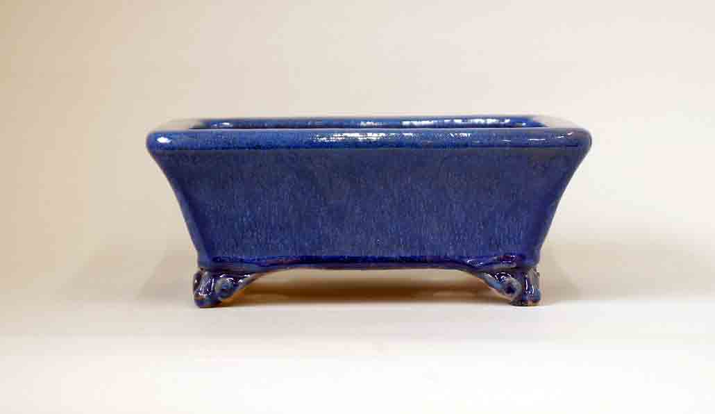 Shuuhou Blue Glazed Rectangle Bonsai Pot 8.2"(21cm)