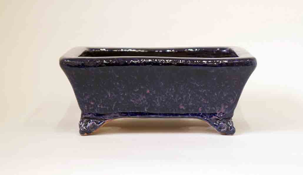 Pink Dots in Purple Glaze! Shuuhou Rectangle Bonsai Pot 8.2"(21cm)