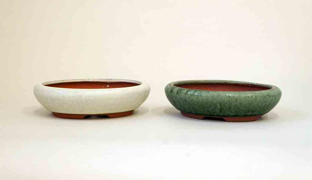 Good Buy! Eimei Shallow Bonsai Pots Set White & Green 5.1"(13cm)+++Shipping Free