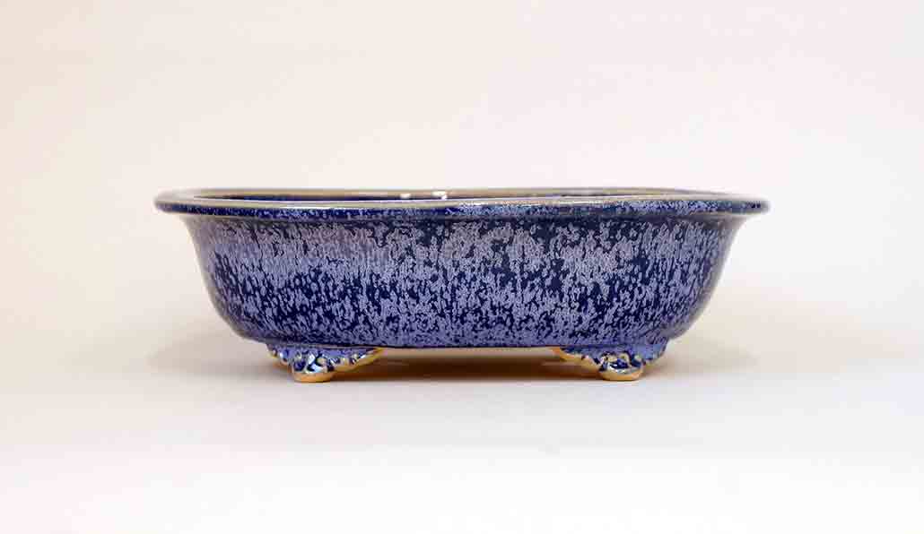 Beautiful Patina! Eimei Navy Glazed Bonsai Pot with Rim "7.8(20cm) +++Shipping Free