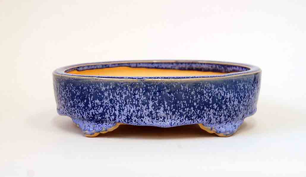 Eimei Navy Glazed Oval Bonsai Pot with Patina 7"(18.4cm) +++Shipping Free