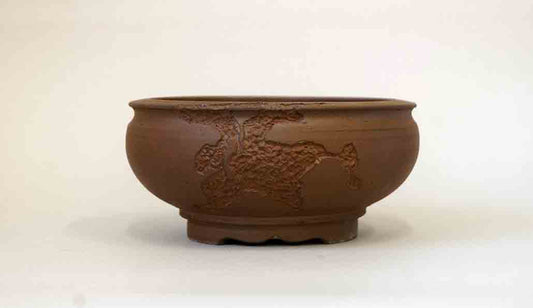 Eimei Unglazed Round Pot with Worm-Eaten Design 5,3"(13.5cm)+++ Shipping Free