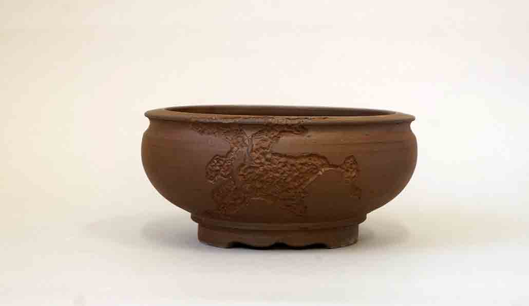 Eimei Unglazed Round Pot with Worm-Eaten Design 5,3"(13.5cm)+++ Shipping Free