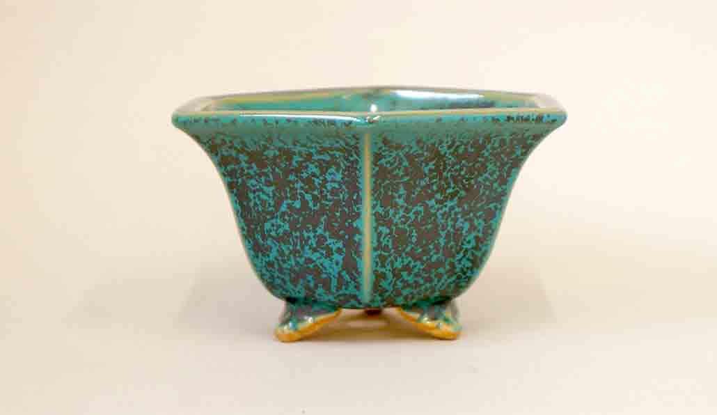 Eimei Hexagonal Pot in Blue Oribe Glaze 5.3"(13.5cm)+++ Shipping Free