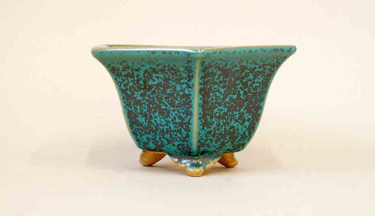 Eimei Hexagonal Pot in Blue Oribe Glaze 5.3"(13.5cm)+++ Shipping Free