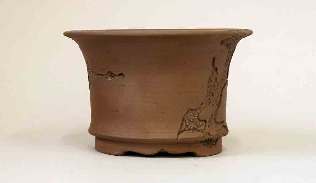 Eimei Worm-Eaten Unglazed Round Bonsai Pot 5"(13cm)+++ Shipping Free