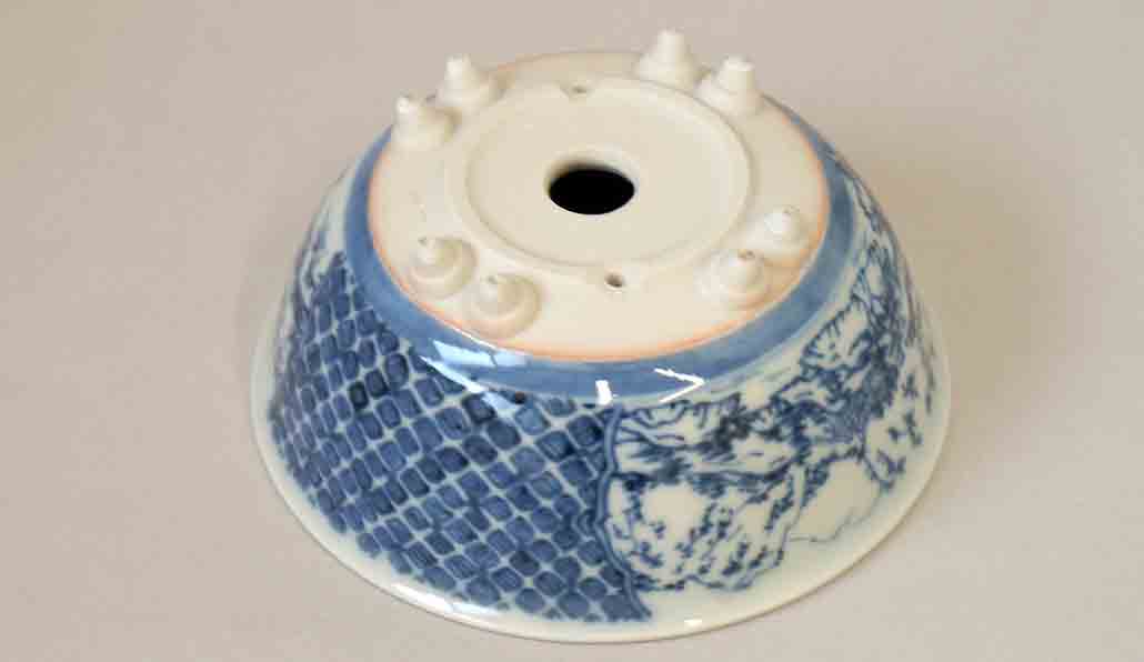 Gassan Round Bonsai Pot with Landscape & Dappled Pattern Painting 4.1"(10.5cm) +++Shipping Free