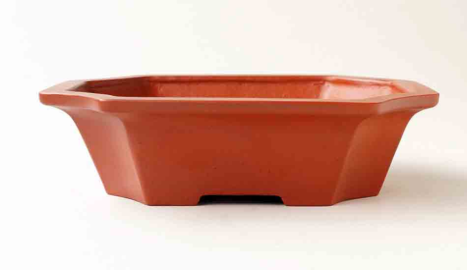 Ikko Unglazed Bonsai Pot in shudei (vermilion clay) 7.3"(18.6cm)