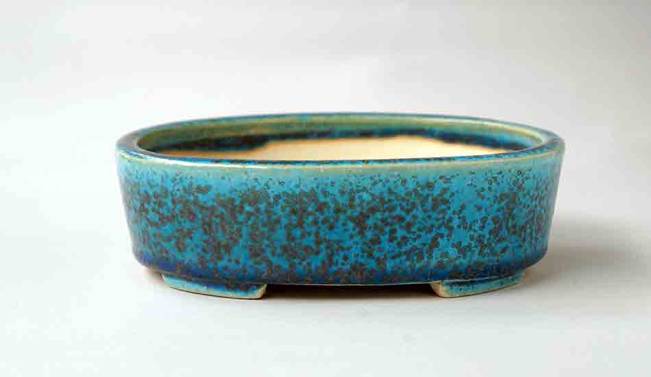 Juko Bonsai Pot in Blue Oribe Glaze 6,4"(16.5cm)