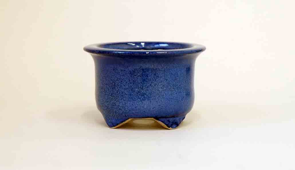Juko Round Bonsai Pot in Blue Glaze with Yellow Color +++Shipping Free