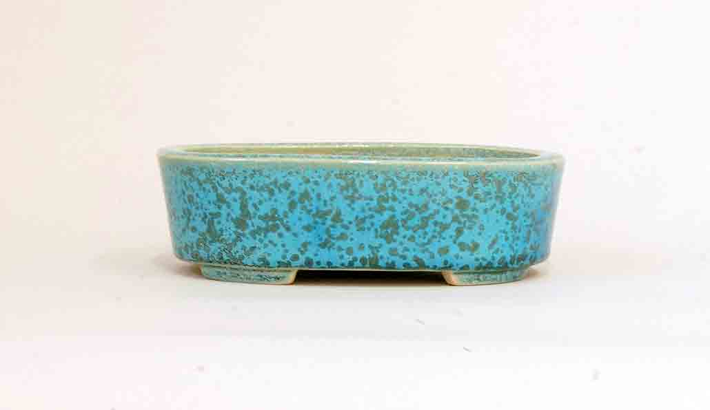 Juko Bonsai Pot in Bright Blue Oribe Glaze 6,4"(16.5cm)