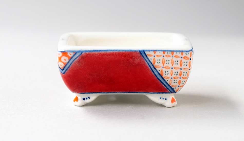 Mayu Red Rectangle Bonsai Pot with the Orange Patterns+++Shipping Free